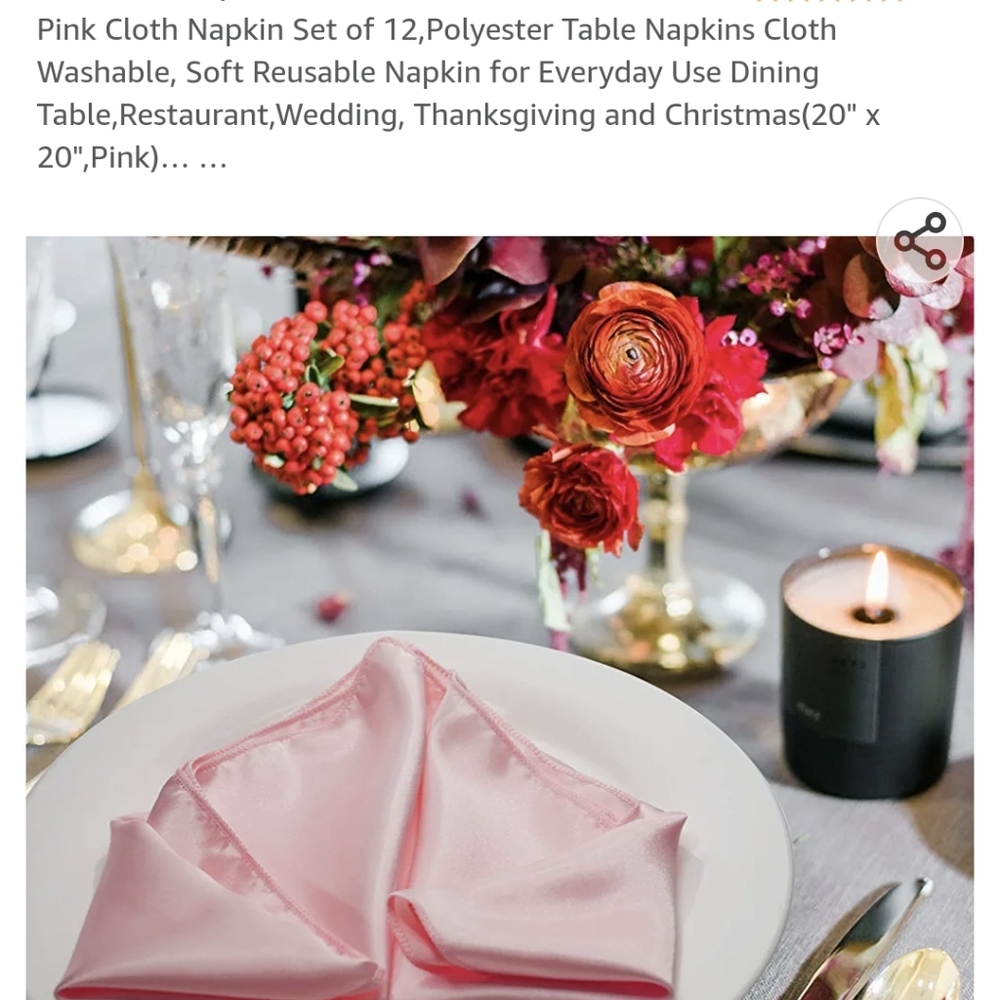 New Pink Satin Cloth Reusable/Washable Napkins-Perfect for your big events